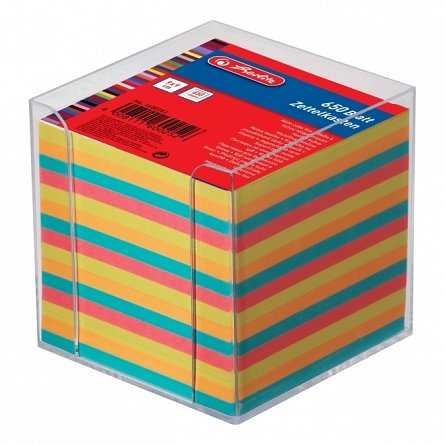 Cub hartie Herlitz, 90 x 90 mm, 80 g, 650 file, diverse culori, cu suport transparent