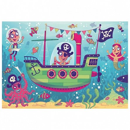 Puzzle Ravensburger - Puzzle and Play - Barca piratilor, set 2 puzzle-uri x 24 piese, plus 4Y