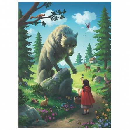 Puzzle Ravensburger - Scufita rosie si lupul, cu glitter, 100 piese, plus 6Y