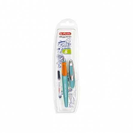 Stilou My.Pen, penita L, pentru stangaci, turcoaz-orange, cu 1 rezerva