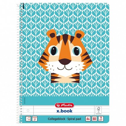 Caiet cu spira A4, 80 file, 70 g-mp, dictando, liniat, Cute Animals Tiger