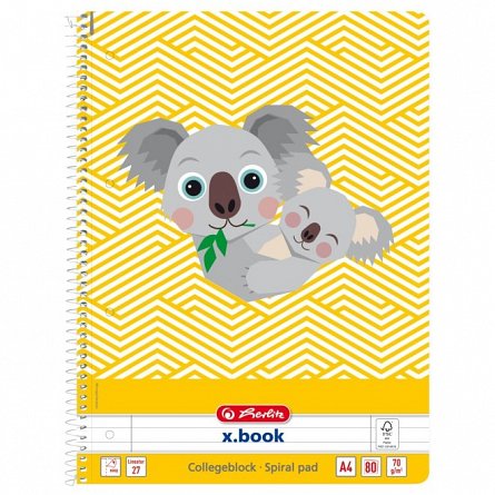 Caiet cu spira A4, 80 file, 70 g-mp, dictando, liniat, Cute Animals Koala