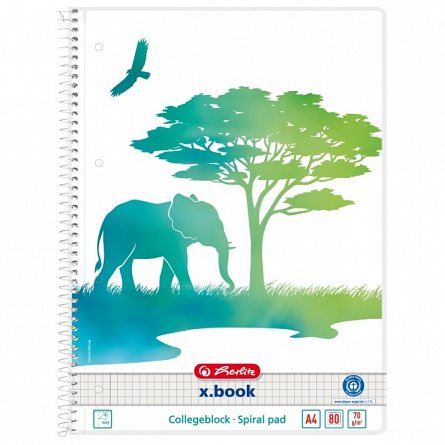 Caiet cu spira A4, 80 file, 70 g-mp, mate, hartie reciclata, liniat, 4 perforatii