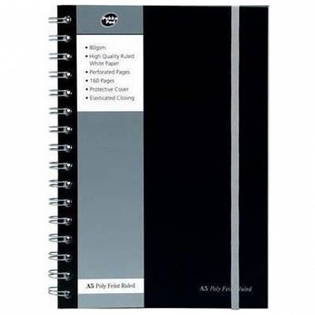 Caiet cu spira A5, 80 file, 80 g-mp, matematica, coperta PP, cu elastic, Pukka Pad Black