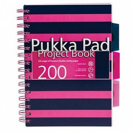 Caiet cu spira A5, 100 file, 80 g-mp, matematica, coperta PP, separatoare, Pukka Pads Navy, roz
