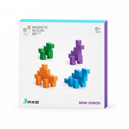Set joc constructii magnetice PIXIO Mini Dinos, 80 piese