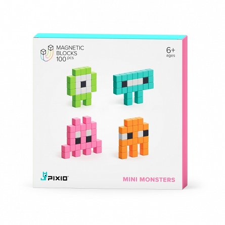 Set joc constructii magnetice PIXIO Mini Monsters, 100 piese