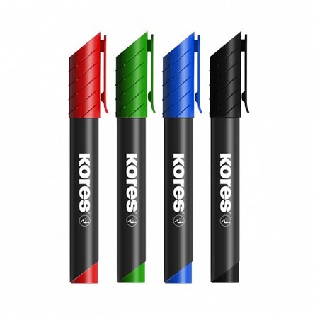 Marker permanent Kores XP1, varf rotund, 3 mm, set 4 bucati, 4 culori, cutie plastic