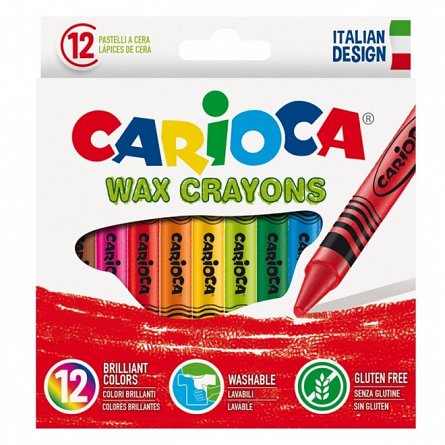 Creioane cerate Carioca, set 12 culori, etui carton