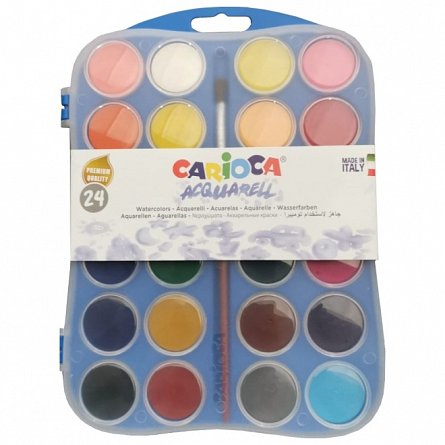 Acuarele Carioca Acquarell, set 24 culori, diametru pastila 30 mm, pensula