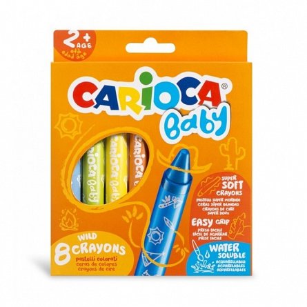 Creioane cerate Carioca Baby, set 8 culori, etui carton, 2 plus