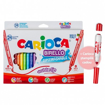 Carioci Carioca Birello, set 24 culori, cu 2 varfuri, varf 2.6 mm si 4.7 mm