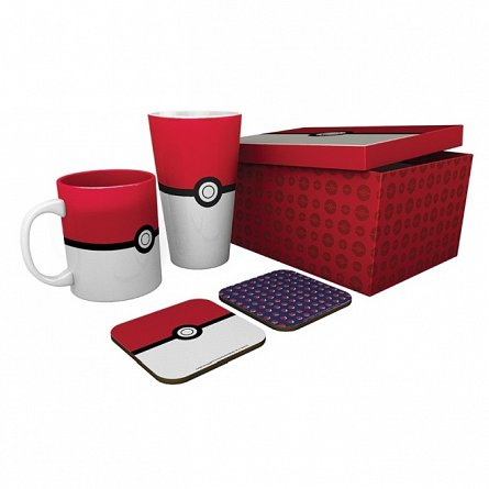 Set cadou Pokemon Pokeball, 4 piese, cana, pahar, 2 x suport pahar