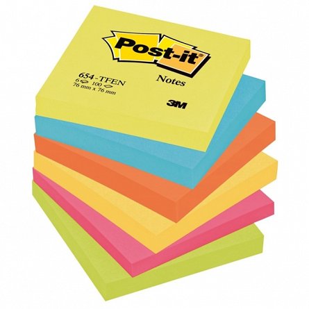 Notite adezive Post-it, 76 x 76 mm, 100 file, neon, diverse culori