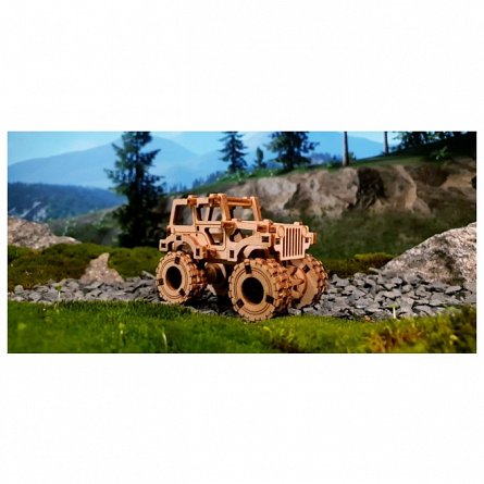 Puzzle mecanic din lemn, Wooden.City, Monster Truck 1 (Jeep CJ-5), 69 piese