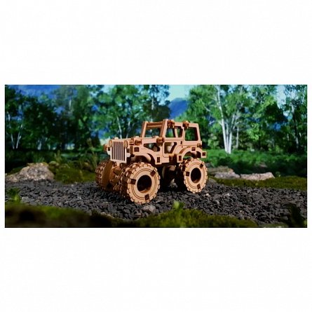 Puzzle mecanic din lemn, Wooden.City, Monster Truck 1 (Jeep CJ-5), 69 piese