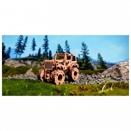 Puzzle mecanic din lemn, Wooden.City, Monster Truck 1 (Jeep CJ-5), 69 piese