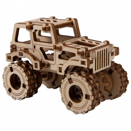 Puzzle mecanic din lemn, Wooden.City, Monster Truck 1 (Jeep CJ-5), 69 piese