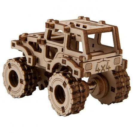 Puzzle mecanic din lemn, Wooden.City, Monster Truck 1 (Jeep CJ-5), 69 piese