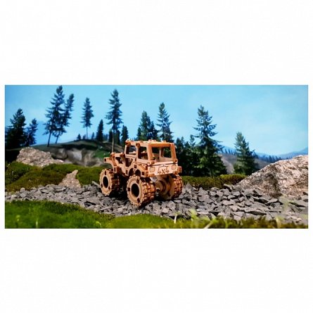 Puzzle mecanic din lemn, Wooden.City, Monster Truck 1 (Jeep CJ-5), 69 piese