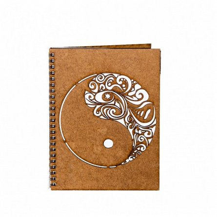 Agenda A5 personalizata din lemn - Yin-Yang