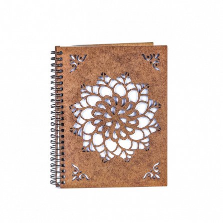 Agenda A5 personalizata din lemn - mandala tip floare care se deschide