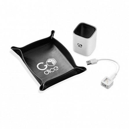 Set accesorii zaruri GoDice - pahar, cablu incarcare, tavita