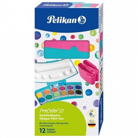 Acuarele Pelikan 735 ProColor, 12 culori, 1 tub alb, turcoaz-roz