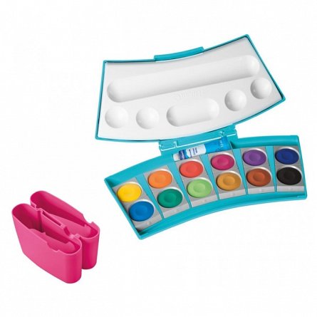 Acuarele Pelikan 735 ProColor, 12 culori, 1 tub alb, turcoaz-roz