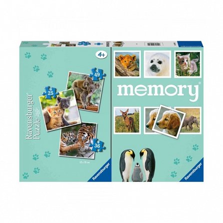 Joc memory cu puzzle Animale, 25/36/49 piese