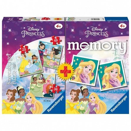 Joc memory cu puzzle Printesele Disney, 25-36-49 piese