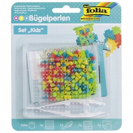 Set creativ Kids, cu margele de calcat si suport patrat, Folia.
