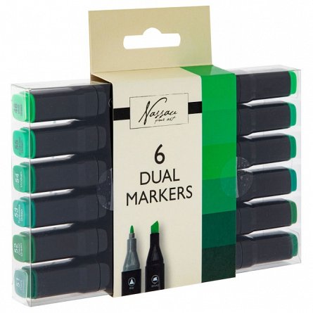 Markere Nassau Dual, set 6 nuante verde, 2 varfuri