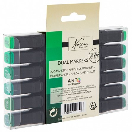 Markere Nassau Dual, set 6 nuante verde, 2 varfuri