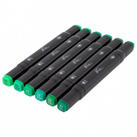 Markere Nassau Dual, set 6 nuante verde, 2 varfuri