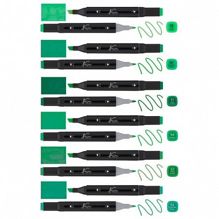 Markere Nassau Dual, set 6 nuante verde, 2 varfuri