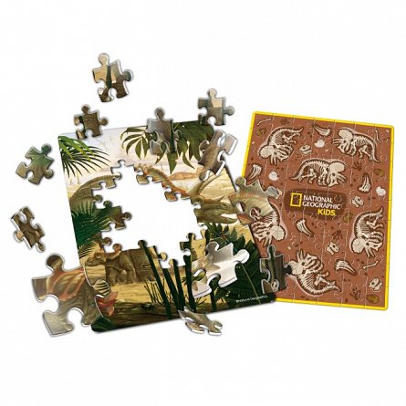 Puzzle dublu CubicFun - Triceratops in cutie metalica ou, 63 piese