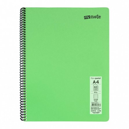 Caiet cu spira Mynote PP, A4 60 file, dictando, Pastel - diverse culori