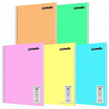 Caiet cu spira Mynote PP, A4 60 file, matematica, Pastel - diverse culori