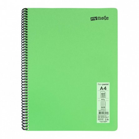 Caiet cu spira Mynote PP, A4 60 file, matematica, Pastel - diverse culori