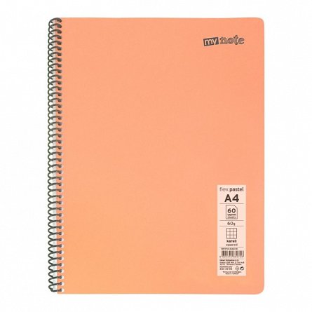 Caiet cu spira Mynote PP, A4 60 file, matematica, Pastel - diverse culori