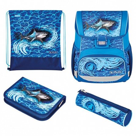 Ghiozdan echipat Herlitz Loop Plus, 37 x 31 x 22 cm, Blue Shark