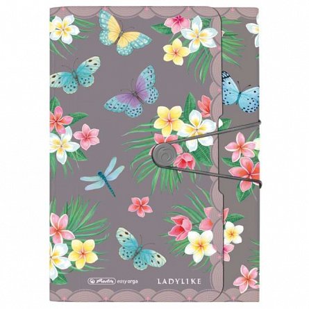 Mapa din plastic, A4, cu elastic, 12 compartimente, Ladylike Butterfly, Herlitz easy.orga