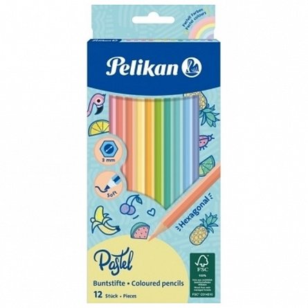 Creioane colorate Pelikan pastel, set 12 culori, hexagonale