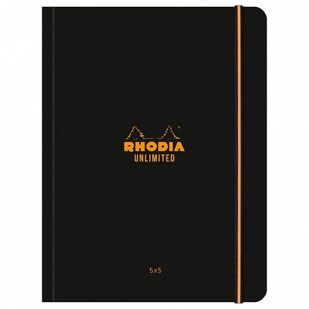 Caiet cu elastic Rhodia Unlimited A5 plus 60f matematica microperf negru