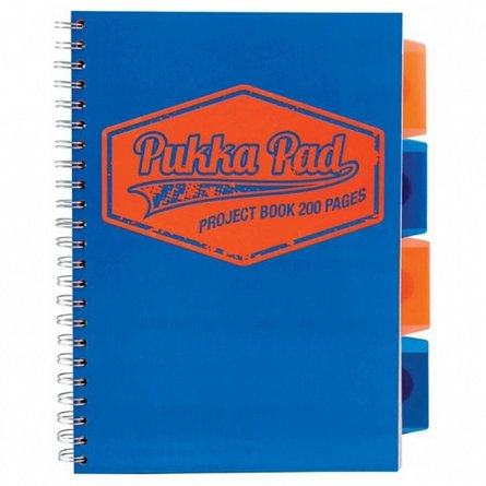 Caiet cu spira si separatoare albastru B5 PukkaPads PB Neon 200p matematica