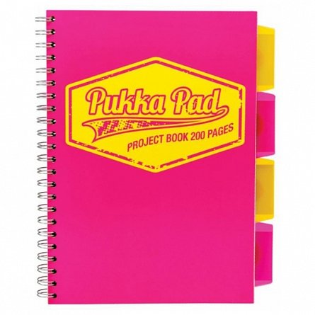 Caiet cu spira si separatoare B5 PukkaPads PB Neon 200p matematica roz