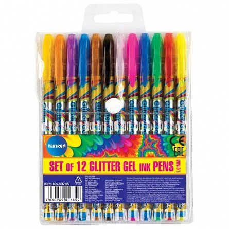 Pix cu gel Centrum Glitter, 1.0 mm, set 12 buc, 12 culori glitter