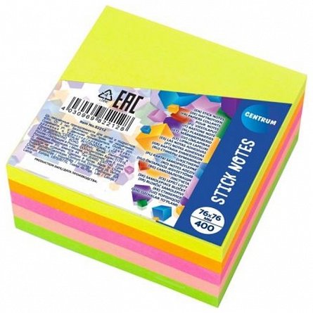 Cub notite adezive Centrum, 76 x 76 mm, 400 file, 80 x 5 culori neon