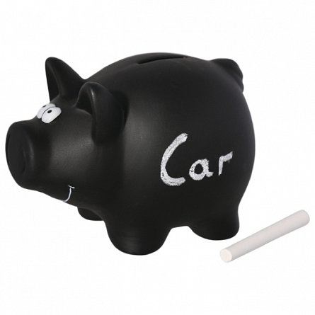 Pusculita ceramica Porcusor inscriptionabil, 16 cm, cu cheie, negru